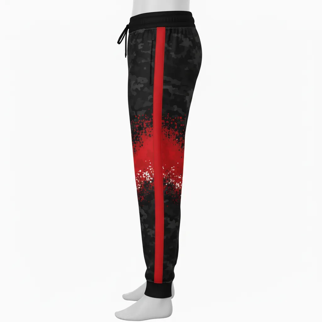 Custom Basketball Basketball Joggers - Black, Red - Joggers Digital Camo - Side View - HAMCO Sports Inc.