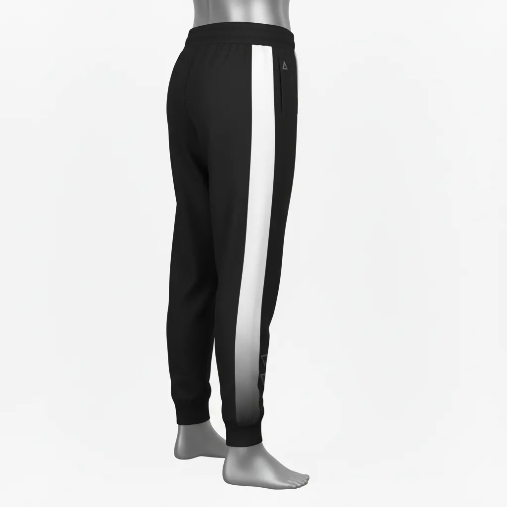 Custom Basketball Basketball Joggers - Black, White - Joggers Side Stripe - Back View - HAMCO Sports Inc.