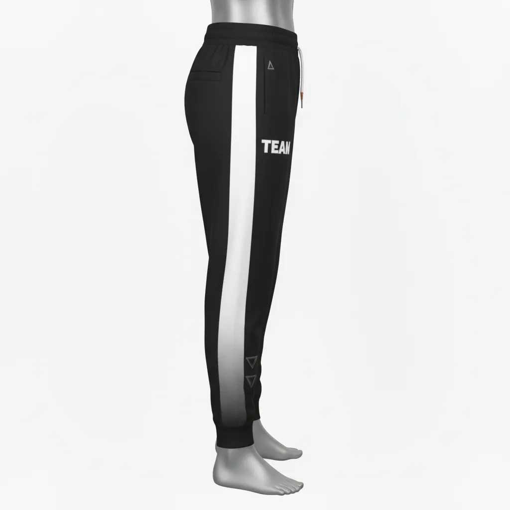 Custom Basketball Basketball Joggers - Black, White - Joggers Side Stripe - Front View - HAMCO Sports Inc.