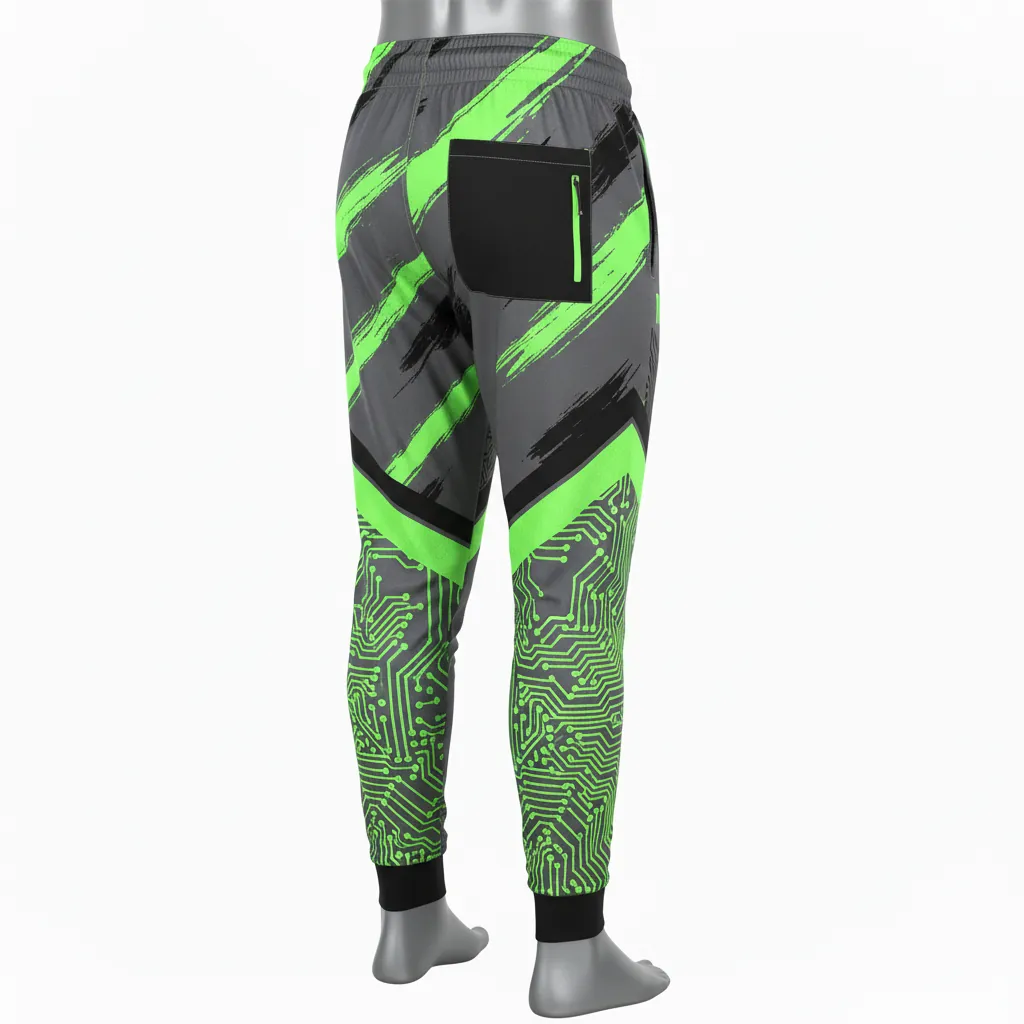 Custom Basketball Basketball Joggers - Green - Joggers Charcoal Neon Abstract - Back View - HAMCO Sports Inc.