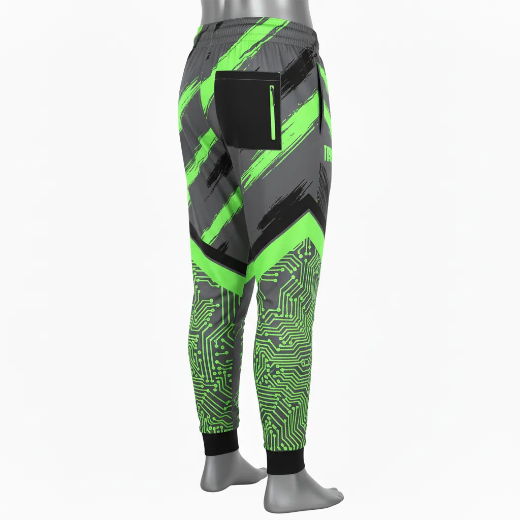 Custom Basketball Basketball Joggers - Green - Joggers Charcoal Neon Abstract - Side View - HAMCO Sports Inc.