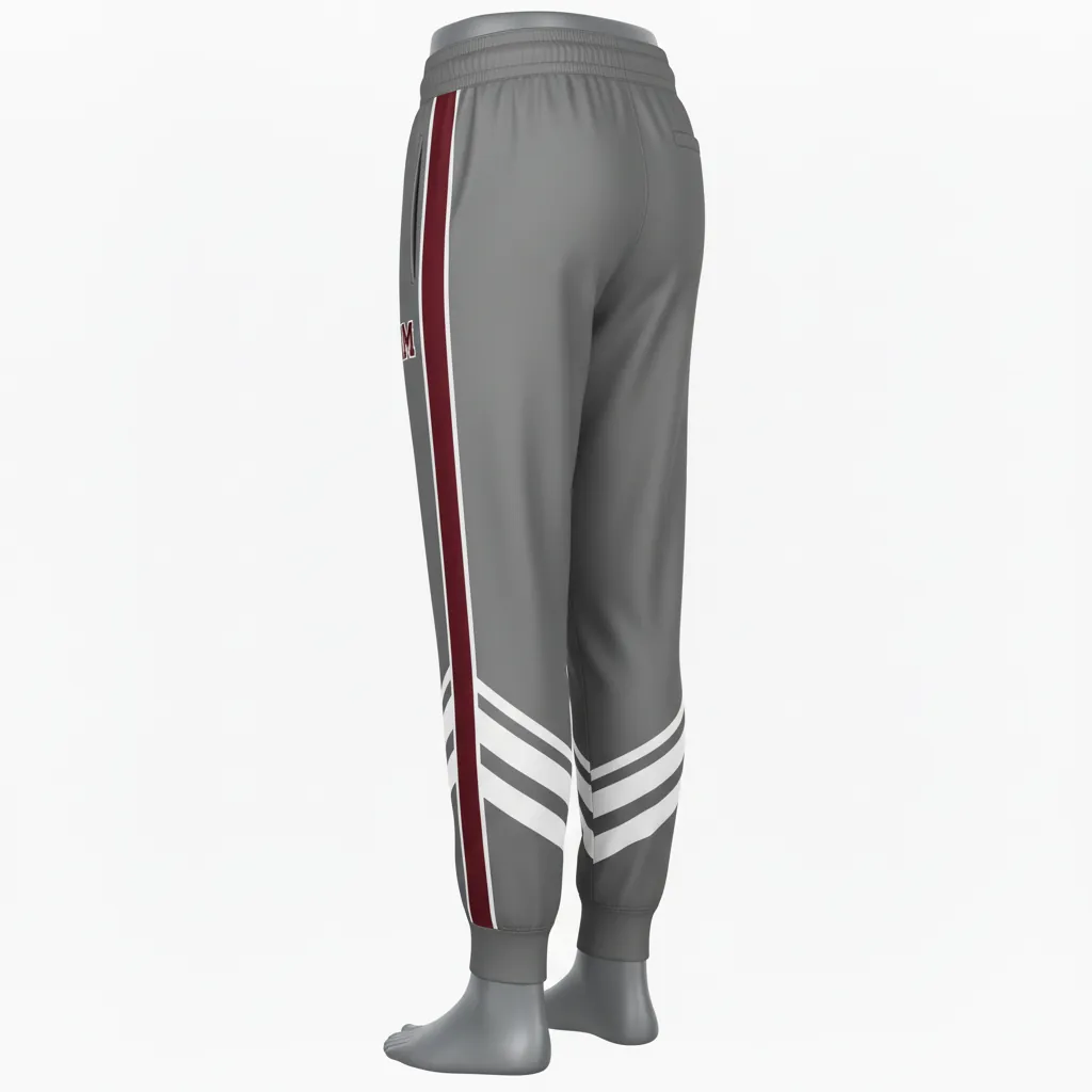 Custom Basketball Basketball Joggers - Gray - Joggers Maroon Stripe Classic - Back View - HAMCO Sports Inc.