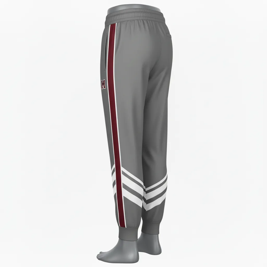 Custom Basketball Basketball Joggers - Gray - Joggers Maroon Stripe Classic - Side View - HAMCO Sports Inc.