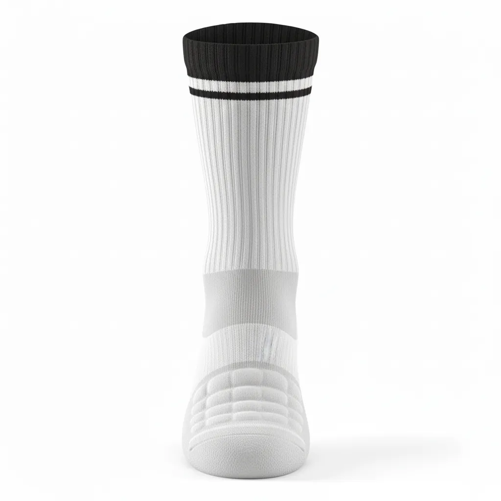 Custom Basketball Basketball Socks - White, Black - Sock Single Stripe - Front View - HAMCO Sports Inc.