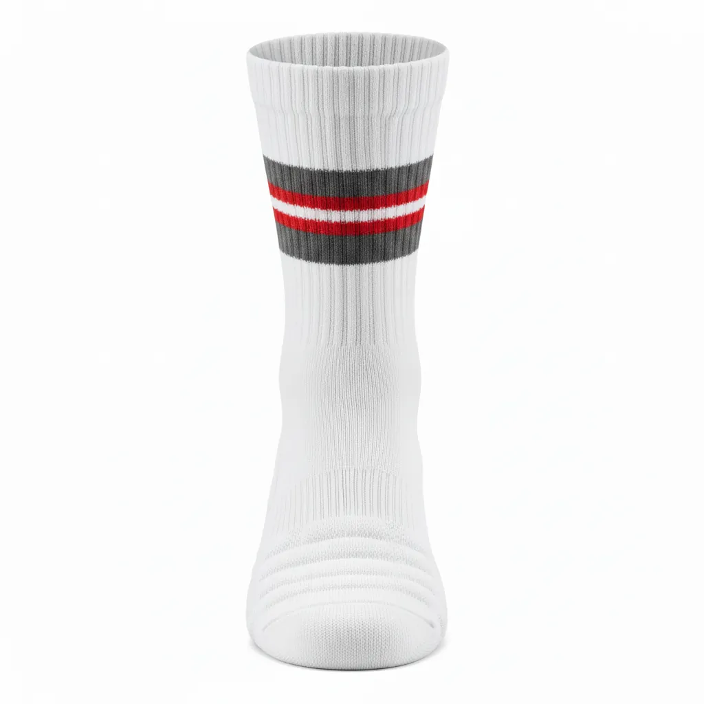 Custom Basketball Basketball Socks - White, Red - Sock Charcoal Block - Front View - HAMCO Sports Inc.