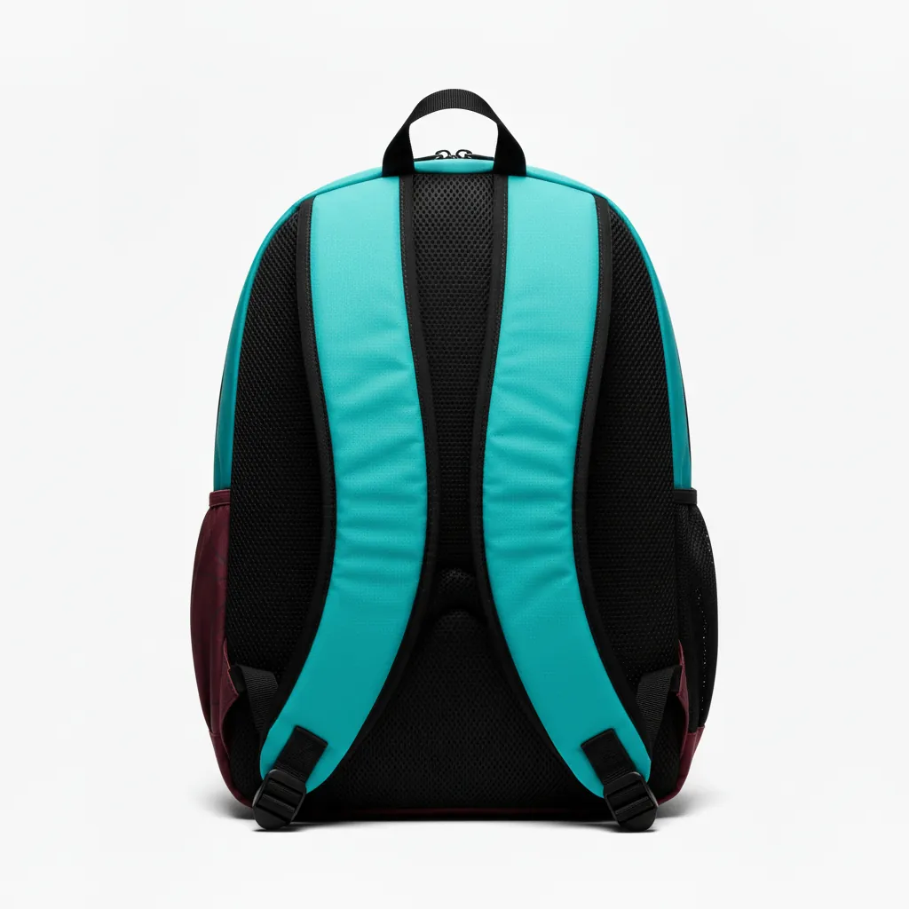 Custom Basketball Basketball Team Backpack - White - Backpack Aqua Crimson Color Block - Back View - HAMCO Sports Inc.