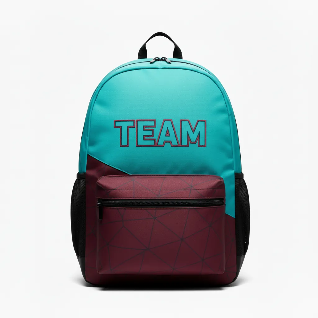 Custom Basketball Basketball Team Backpack - White - Backpack Aqua Crimson Color Block - Front View - HAMCO Sports Inc.