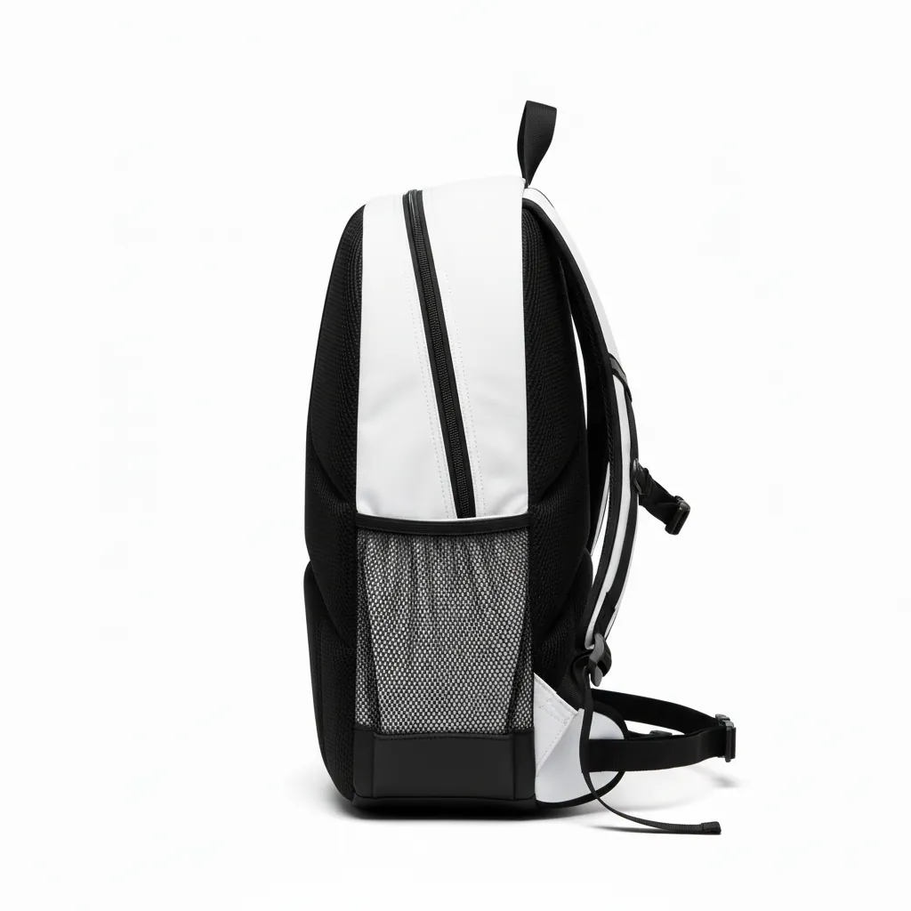 Custom Basketball Basketball Team Backpack - White, Black, White - Backpack Bottom Block - Side View - HAMCO Sports Inc.