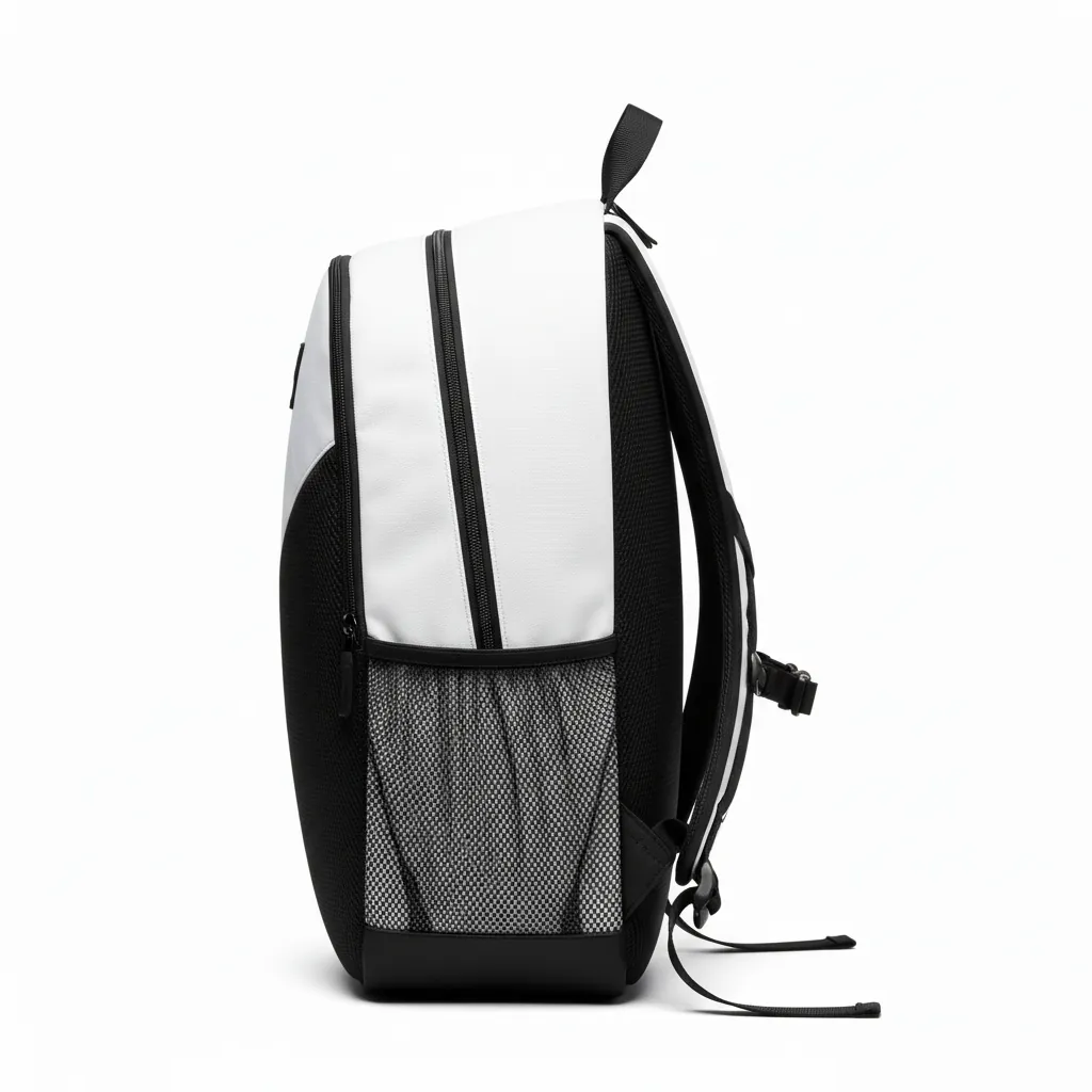 Custom Basketball Basketball Team Backpack - White, Burgundy, Gold - Backpack Halftone - Side View - HAMCO Sports Inc.