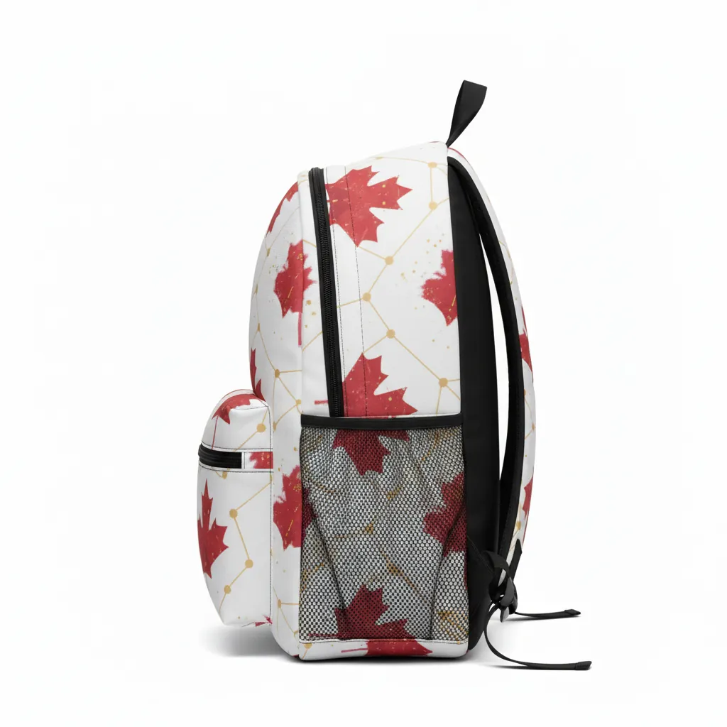 Custom Basketball Basketball Team Backpack - White, Red, Gold - Backpack Cardinal Tech Pattern - Side View - HAMCO Sports Inc.