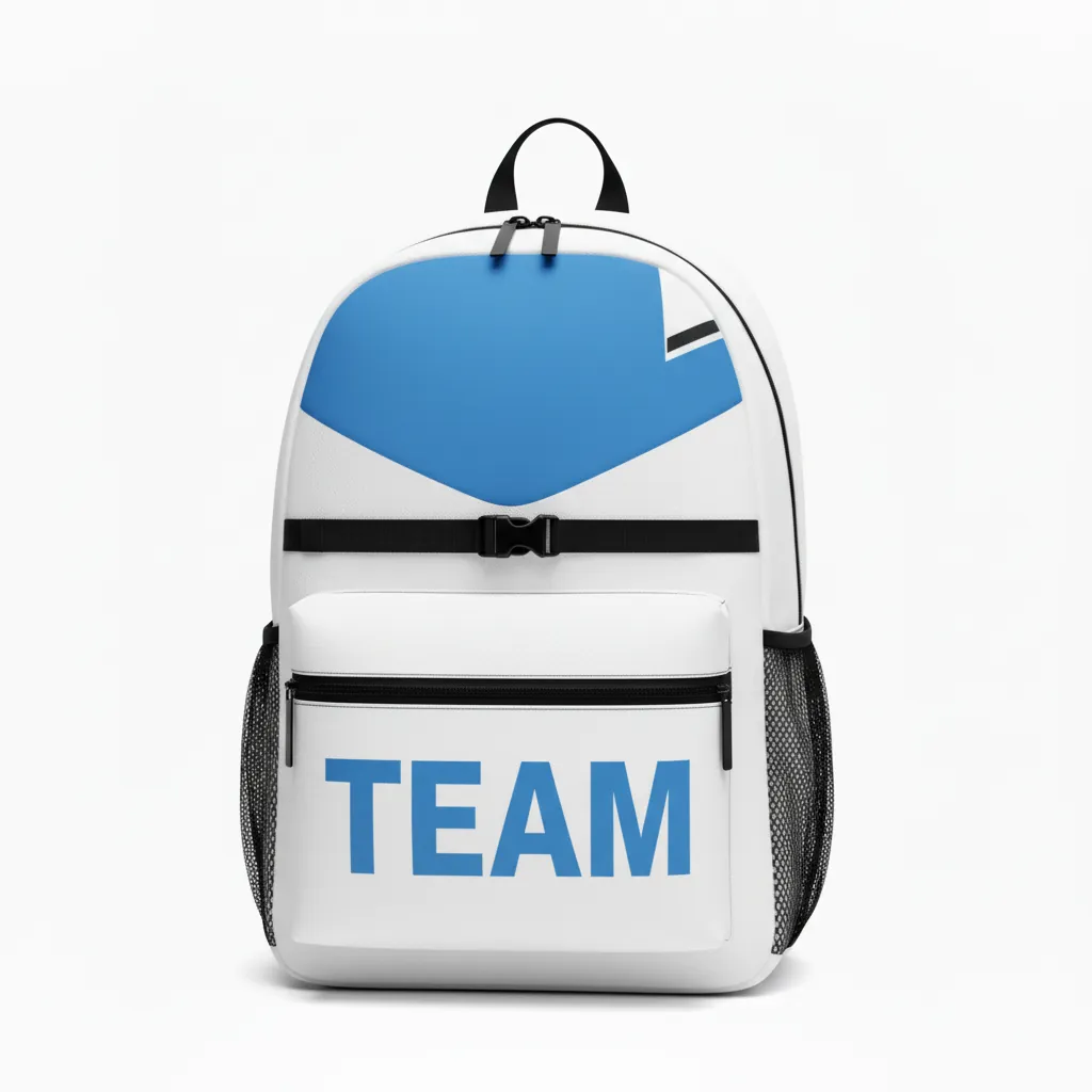 Custom Basketball Basketball Team Backpack - White, Blue, White - Backpack Columbia Top Block - Front View - HAMCO Sports Inc.