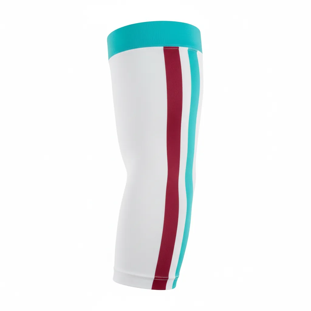 Custom Basketball Compression Arm Sleeves - White - Arm Sleeve Aqua Crimson Dual Stripe - Front View - HAMCO Sports Inc.