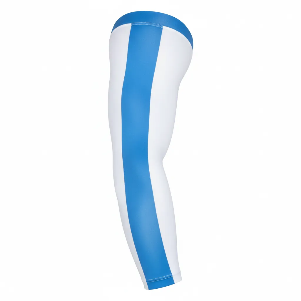 Custom Basketball Compression Arm Sleeves - White, Blue, White - Arm Sleeve Columbia Stripe - Front View - HAMCO Sports Inc.