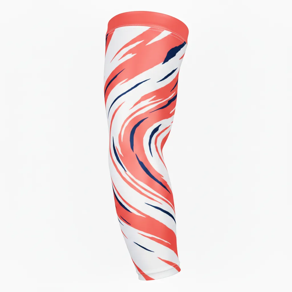 Custom Basketball Compression Arm Sleeves - White, Navy - Arm Sleeve Coral Asymmetric Flow - Front View - HAMCO Sports Inc.