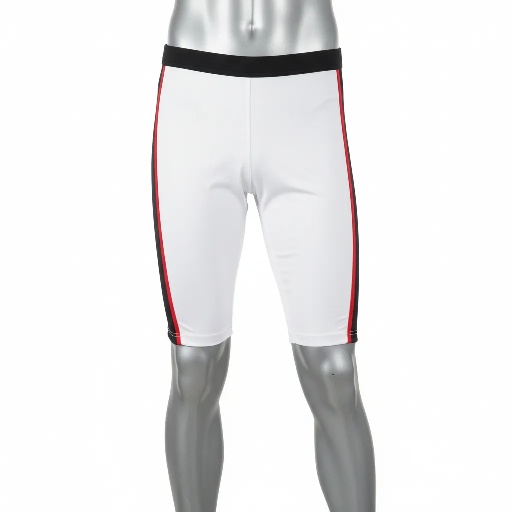 Custom Basketball Compression Shorts - White, Black, Red - Compression Shorts Side Stripe - Front View - HAMCO Sports Inc.