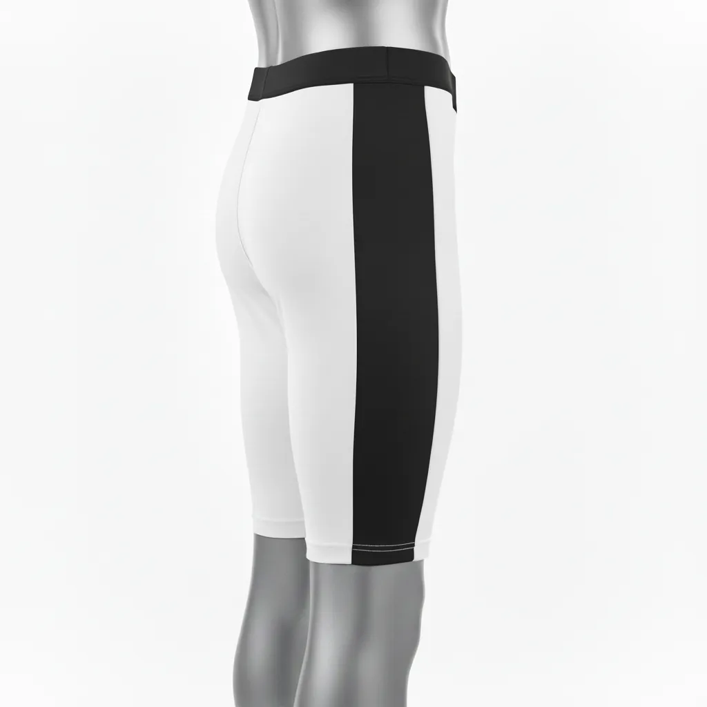 Custom Basketball Compression Shorts - White, Black, White - Compression Shorts Side Stripe - Back View - HAMCO Sports Inc.