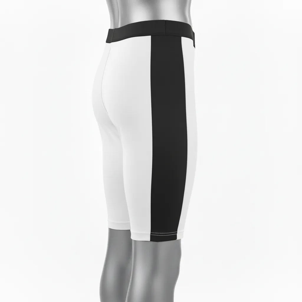 Custom Basketball Compression Shorts - White, Black, White - Compression Shorts Side Stripe - Front View - HAMCO Sports Inc.
