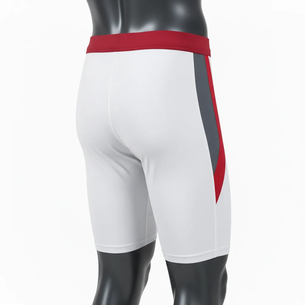 Custom Basketball Compression Shorts - White, Burgundy, Gold - Compression Shorts Side Insert - Back View - HAMCO Sports Inc.