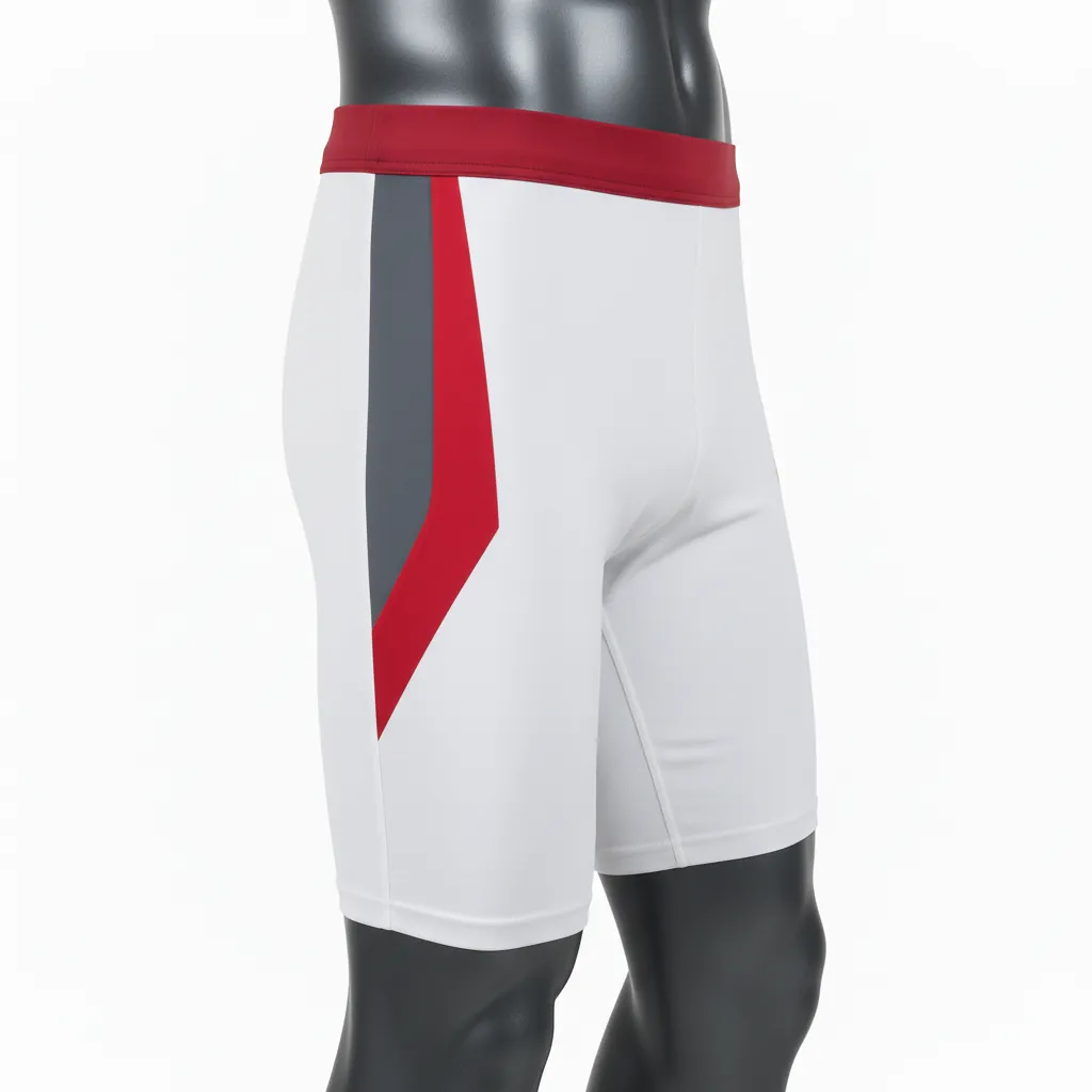 Custom Basketball Compression Shorts - White, Burgundy, Gold - Compression Shorts Side Insert - Front View - HAMCO Sports Inc.