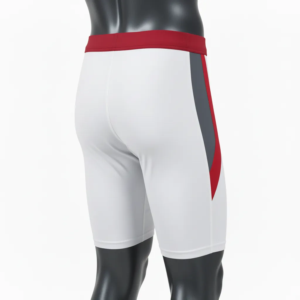Custom Basketball Compression Shorts - White, Burgundy, Gold - Compression Shorts Side Insert - Side View - HAMCO Sports Inc.