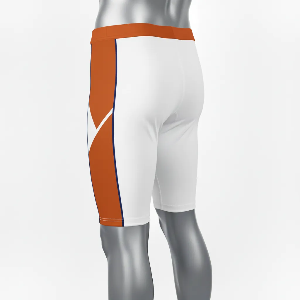 Custom Basketball Compression Shorts - White, Burnt, Orange... - Compression Shorts Angular Side - Front View - HAMCO Sports Inc.