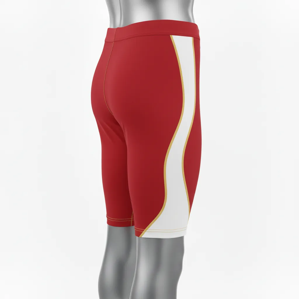 Custom Basketball Compression Shorts - White, Red, Gold - Compression Shorts Cardinal Hip Flow - Back View - HAMCO Sports Inc.