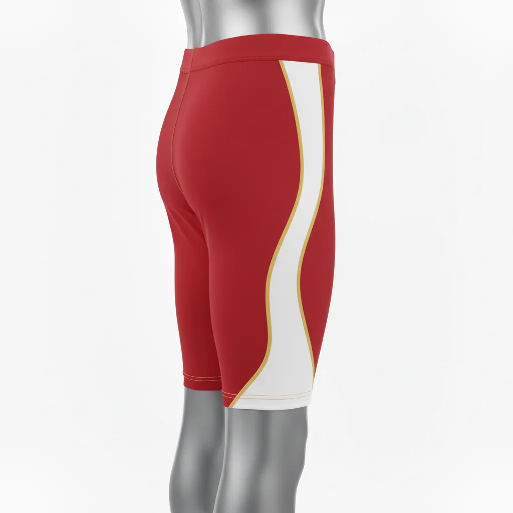 Custom Basketball Compression Shorts - White, Red, Gold - Compression Shorts Cardinal Hip Flow - Front View - HAMCO Sports Inc.