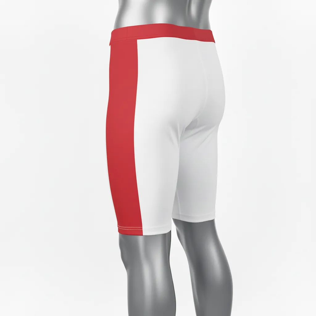 Custom Basketball Compression Shorts - White, Red, White - Compression Shorts Cardinal Side Panel - Side View - HAMCO Sports Inc.