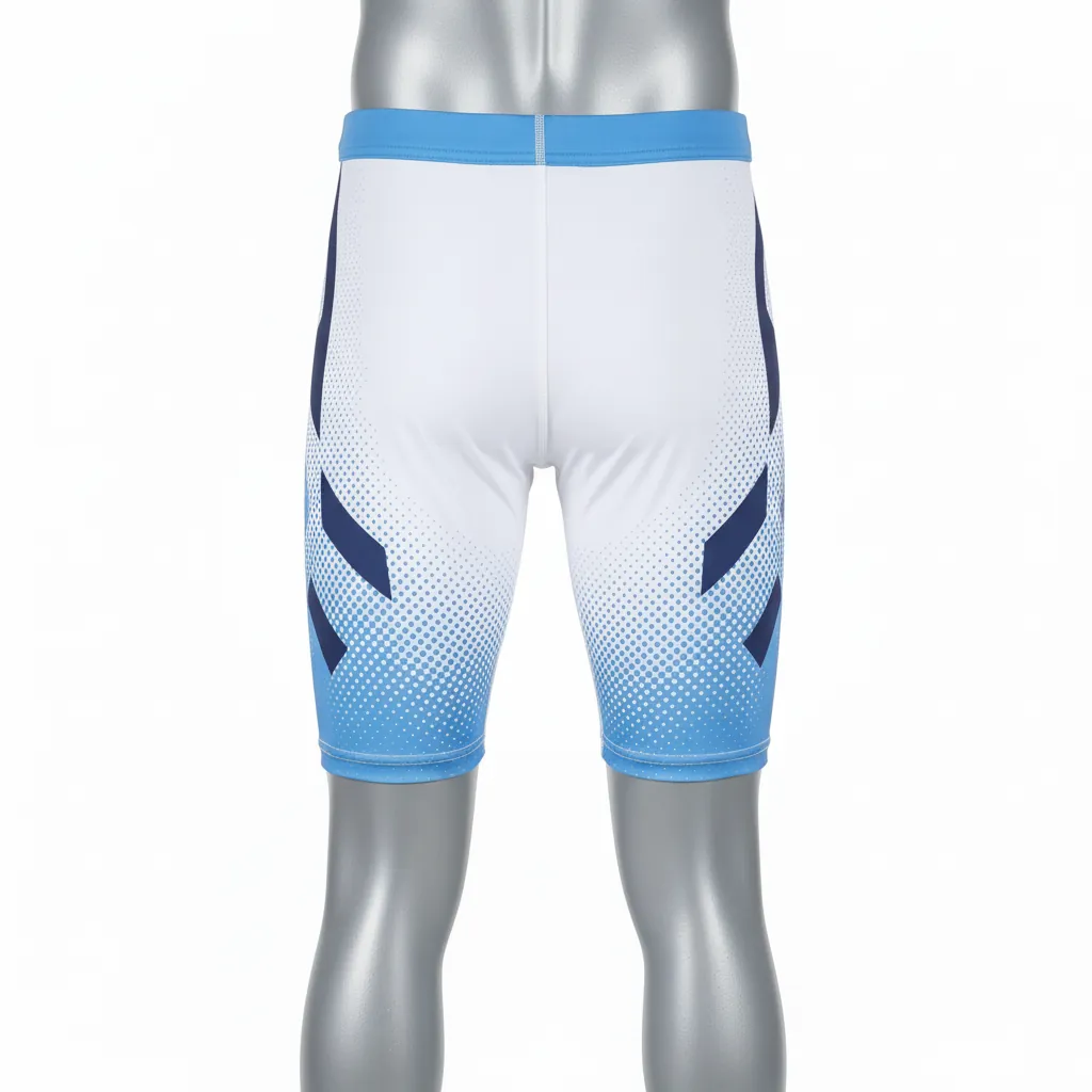 Custom Basketball Compression Shorts - White, Blue, Navy - Compression Shorts Columbia Halftone - Back View - HAMCO Sports Inc.