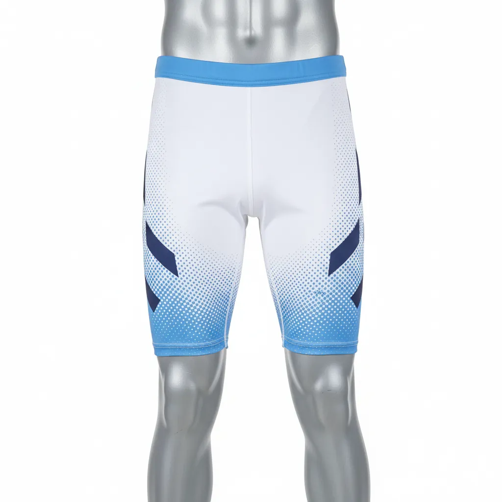 Custom Basketball Compression Shorts - White, Blue, Navy - Compression Shorts Columbia Halftone - Front View - HAMCO Sports Inc.