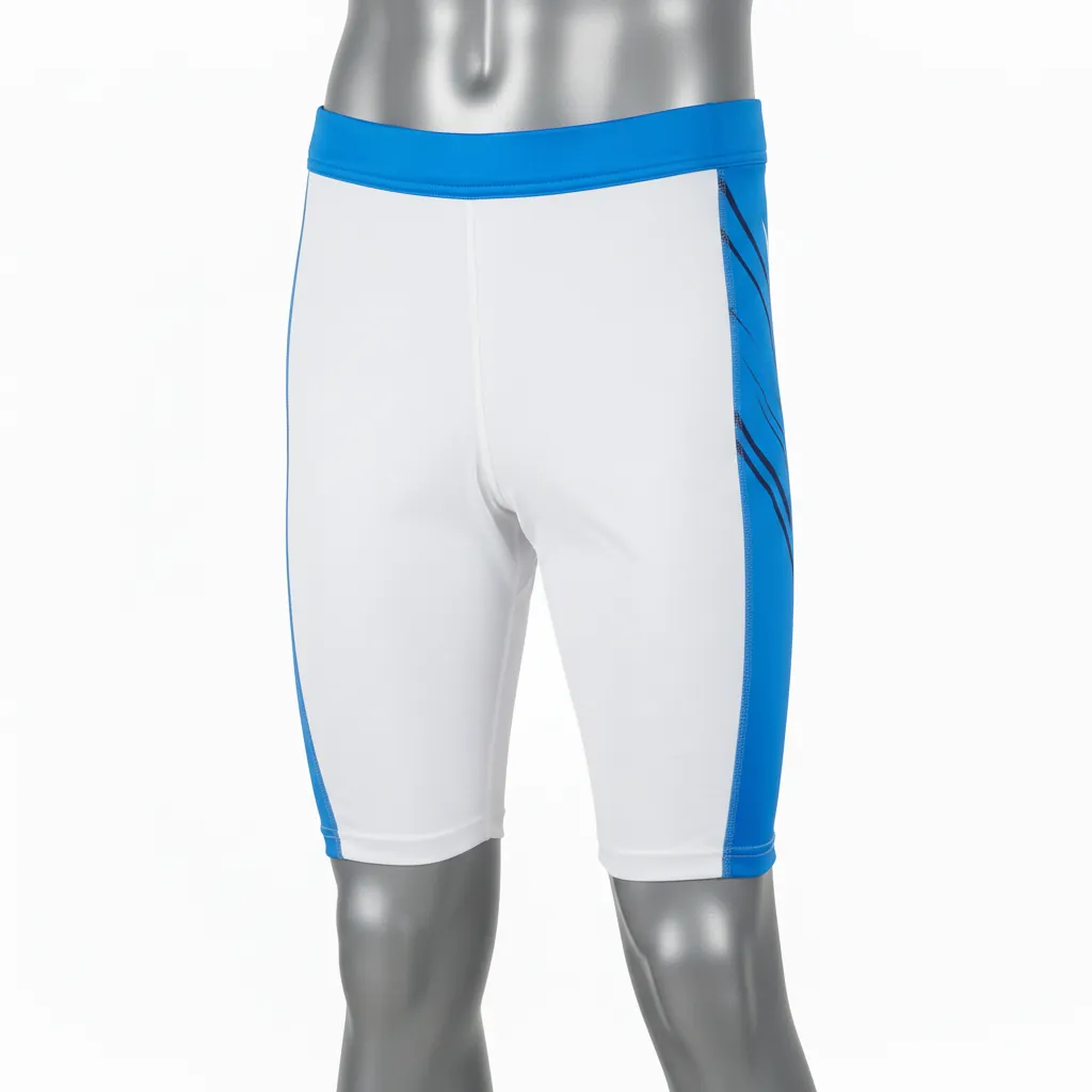 Custom Basketball Compression Shorts - White, Blue, White - Compression Shorts Columbia Side Panel - Front View - HAMCO Sports Inc.