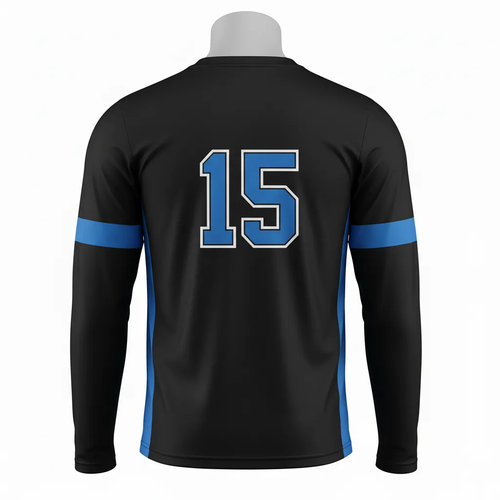 Custom Basketball Long Sleeve Shooting Shirt - Black, Blue - Long Sleeve Shooting Shirt Columbia Stripe - Back View - HAMCO Sports Inc.