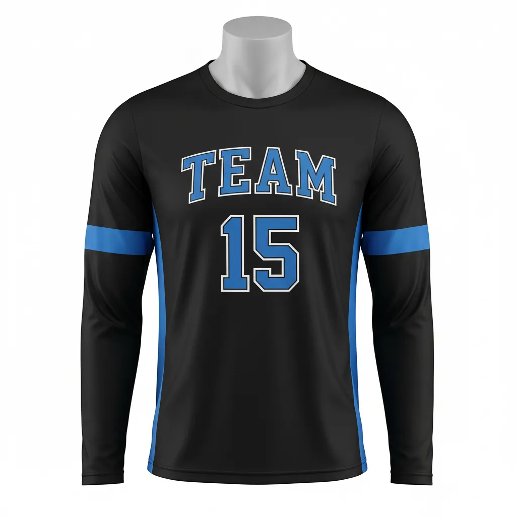 Custom Basketball Long Sleeve Shooting Shirt - Black, Blue - Long Sleeve Shooting Shirt Columbia Stripe - Front View - HAMCO Sports Inc.
