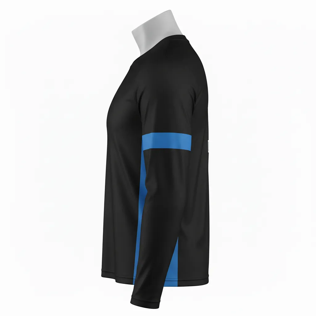 Custom Basketball Long Sleeve Shooting Shirt - Black, Blue - Long Sleeve Shooting Shirt Columbia Stripe - Side View - HAMCO Sports Inc.