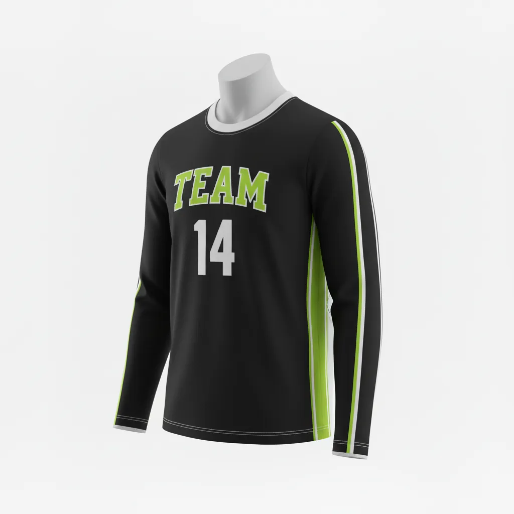 Custom Basketball Long Sleeve Shooting Shirt - Black, Green - Long Sleeve Shooting Shirt Lime Stripe - Back View - HAMCO Sports Inc.