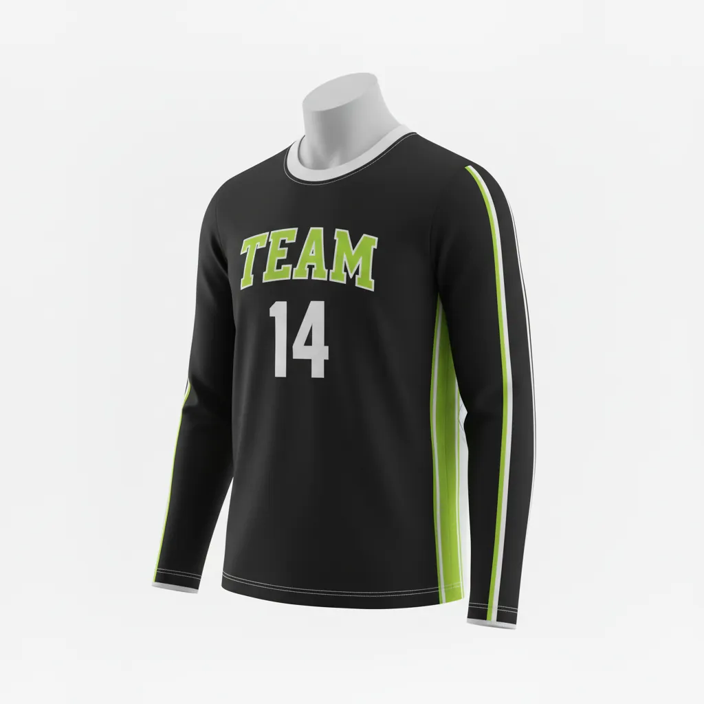Custom Basketball Long Sleeve Shooting Shirt - Black, Green - Long Sleeve Shooting Shirt Lime Stripe - Front View - HAMCO Sports Inc.