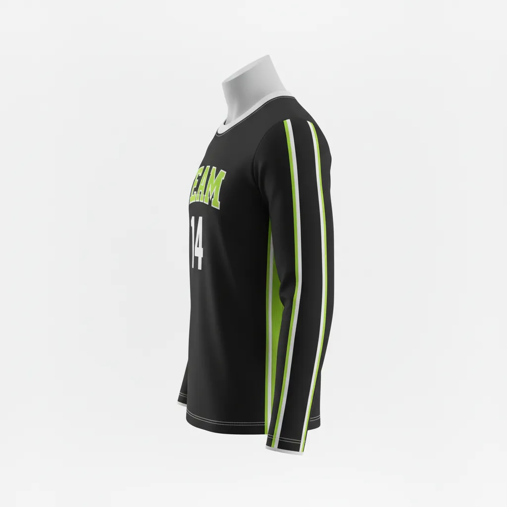 Custom Basketball Long Sleeve Shooting Shirt - Black, Green - Long Sleeve Shooting Shirt Lime Stripe - Side View - HAMCO Sports Inc.