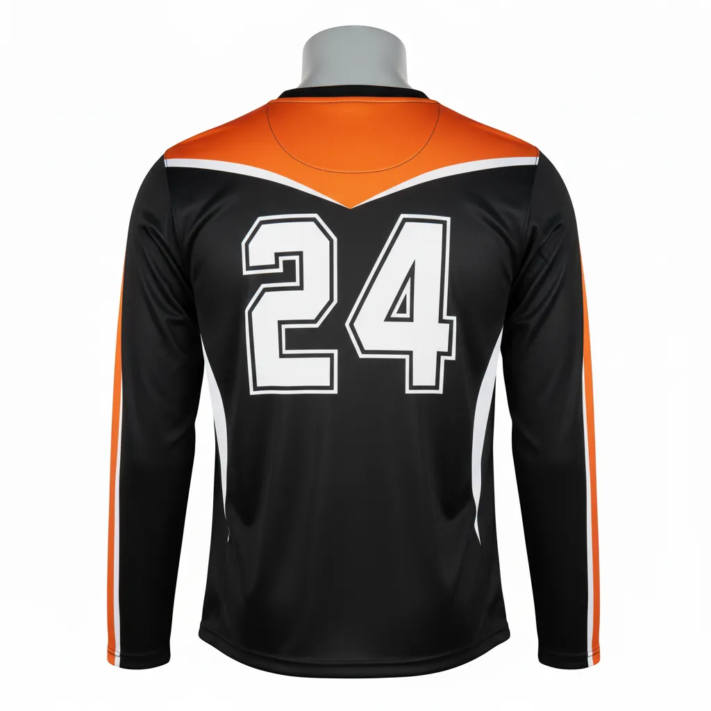 Custom Basketball Long Sleeve Shooting Shirt - Black, Orange - Long Sleeve Shooting Shirt Vshape - Back View - HAMCO Sports Inc.