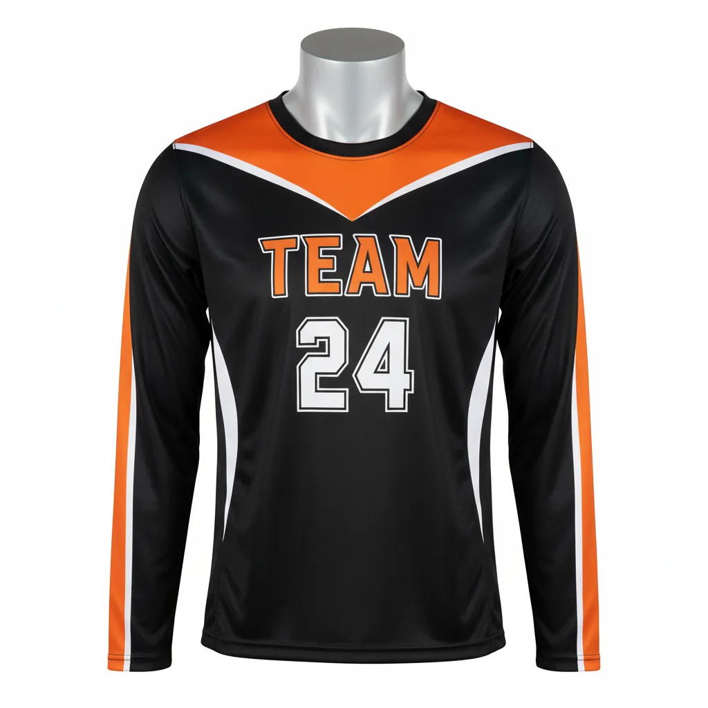 Custom Basketball Long Sleeve Shooting Shirt - Black, Orange - Long Sleeve Shooting Shirt Vshape - Front View - HAMCO Sports Inc.