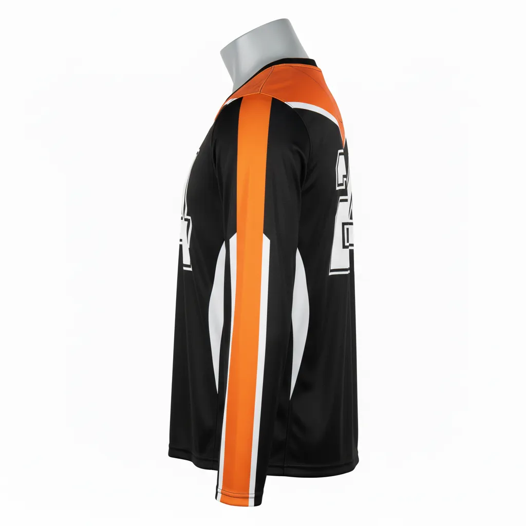 Custom Basketball Long Sleeve Shooting Shirt - Black, Orange - Long Sleeve Shooting Shirt Vshape - Side View - HAMCO Sports Inc.