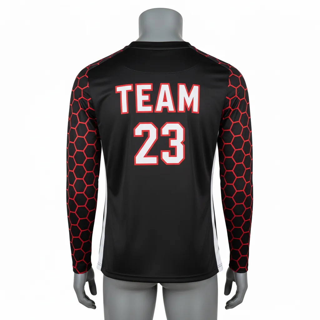 Custom Basketball Long Sleeve Shooting Shirt - Black, Red, White - Long Sleeve Shooting Shirt Sleeve Pattern - Back View - HAMCO Sports Inc.