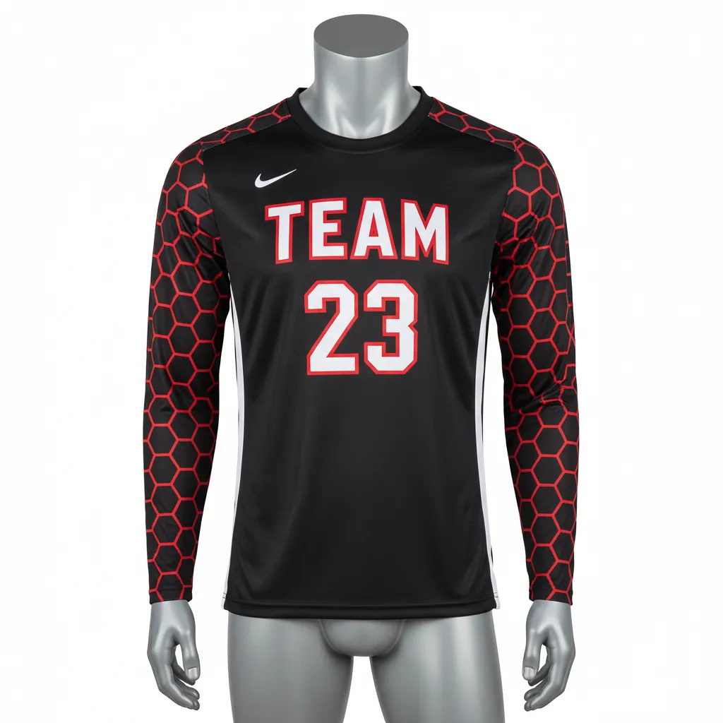 Custom Basketball Long Sleeve Shooting Shirt - Black, Red, White - Long Sleeve Shooting Shirt Sleeve Pattern - Front View - HAMCO Sports Inc.