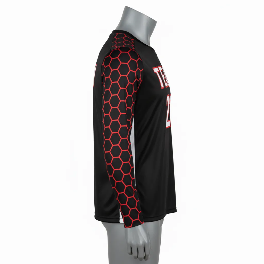Custom Basketball Long Sleeve Shooting Shirt - Black, Red, White - Long Sleeve Shooting Shirt Sleeve Pattern - Side View - HAMCO Sports Inc.
