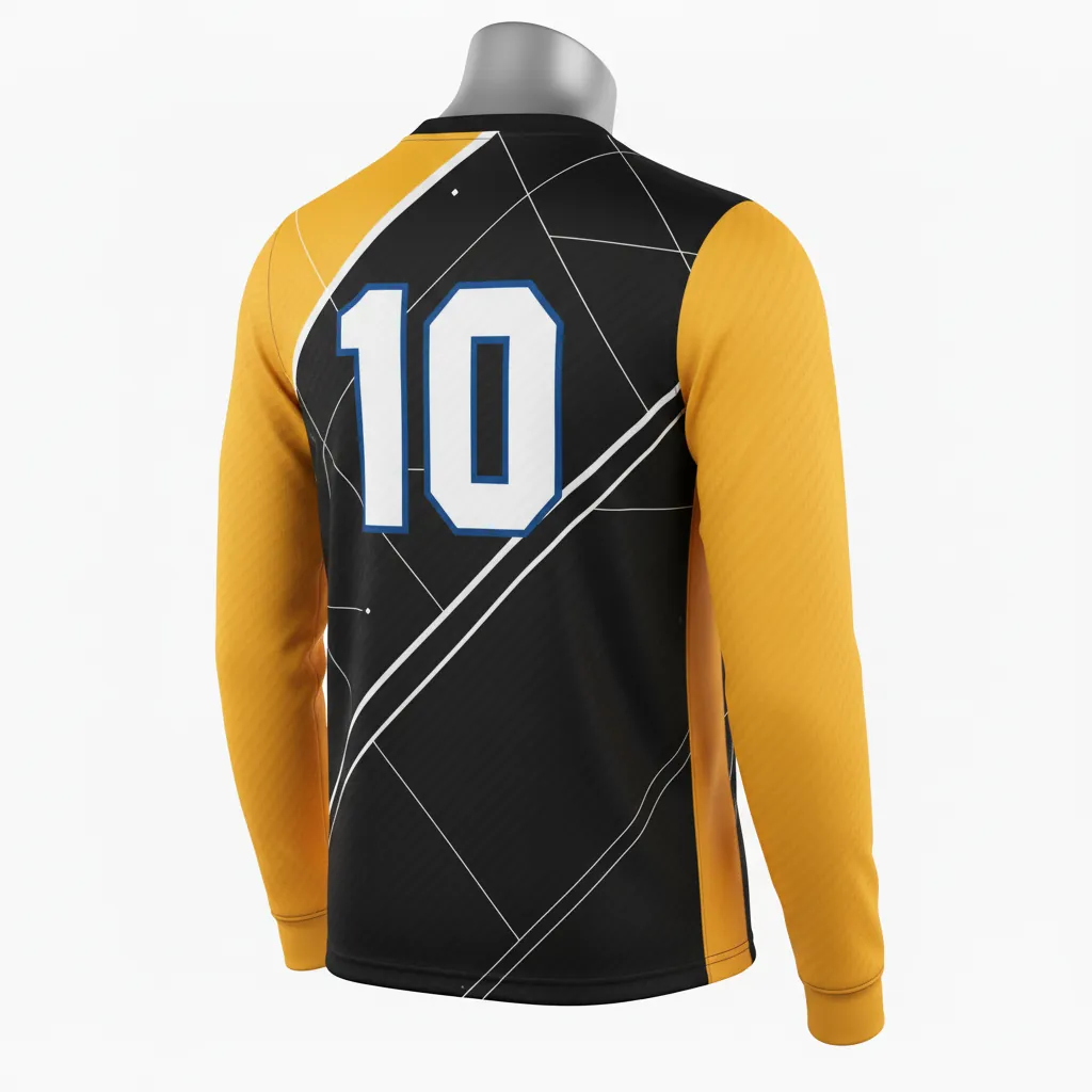 Custom Basketball Long Sleeve Shooting Shirt - Black, Yellow - Long Sleeve Shooting Shirt Diagonal Stripe - Back View - HAMCO Sports Inc.