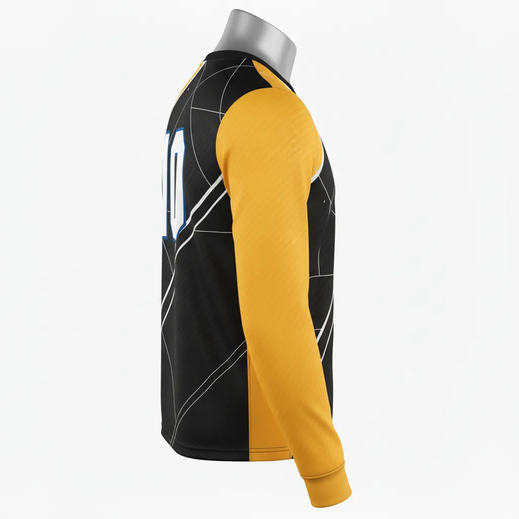 Custom Basketball Long Sleeve Shooting Shirt - Black, Yellow - Long Sleeve Shooting Shirt Diagonal Stripe - Side View - HAMCO Sports Inc.