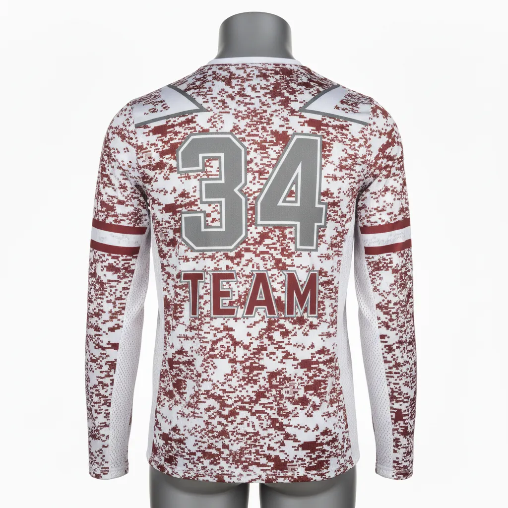 Custom Basketball Long Sleeve Shooting Shirt - Red, White - Long Sleeve Shooting Shirt Cardinal Stripe - Back View - HAMCO Sports Inc.