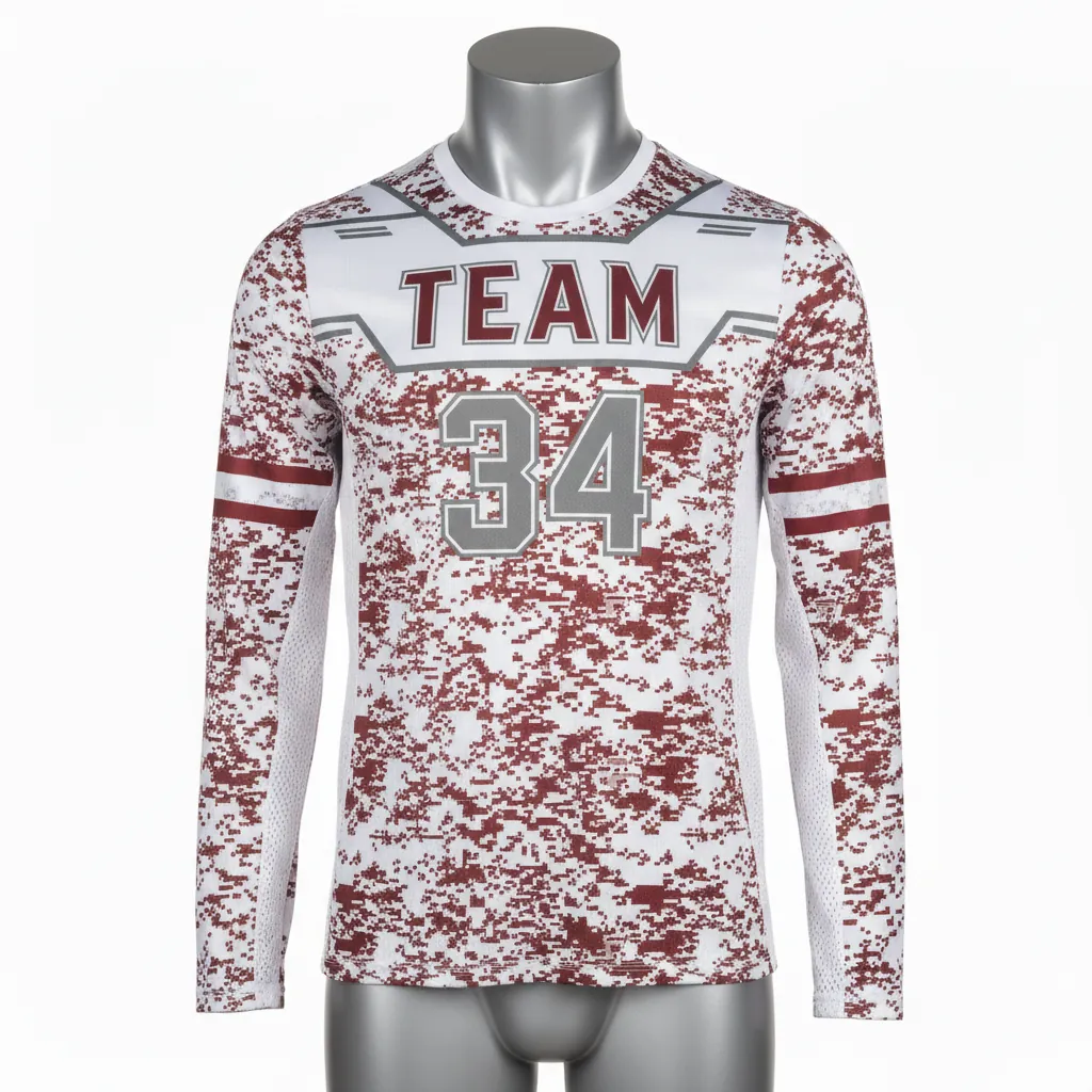 Custom Basketball Long Sleeve Shooting Shirt - Red, White - Long Sleeve Shooting Shirt Cardinal Stripe - Front View - HAMCO Sports Inc.