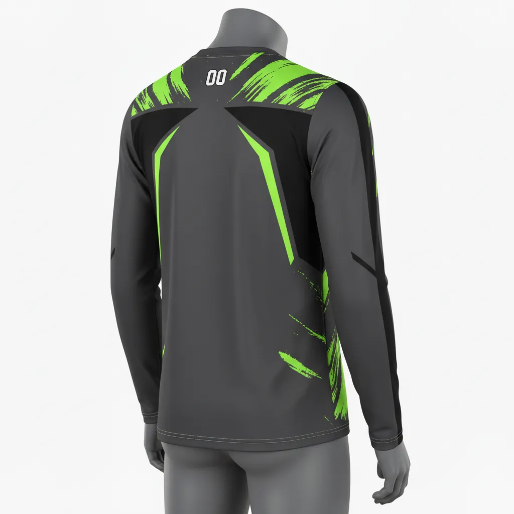 Custom Basketball Long Sleeve Shooting Shirt - Green - Long Sleeve Shooting Shirt Charcoal Neon Abstract - Back View - HAMCO Sports Inc.