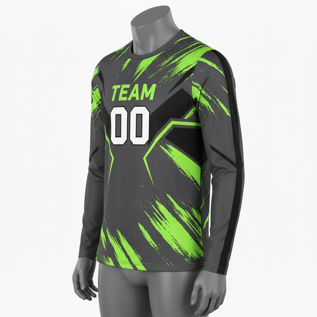 Custom Basketball Long Sleeve Shooting Shirt - Green - Long Sleeve Shooting Shirt Charcoal Neon Abstract - Front View - HAMCO Sports Inc.