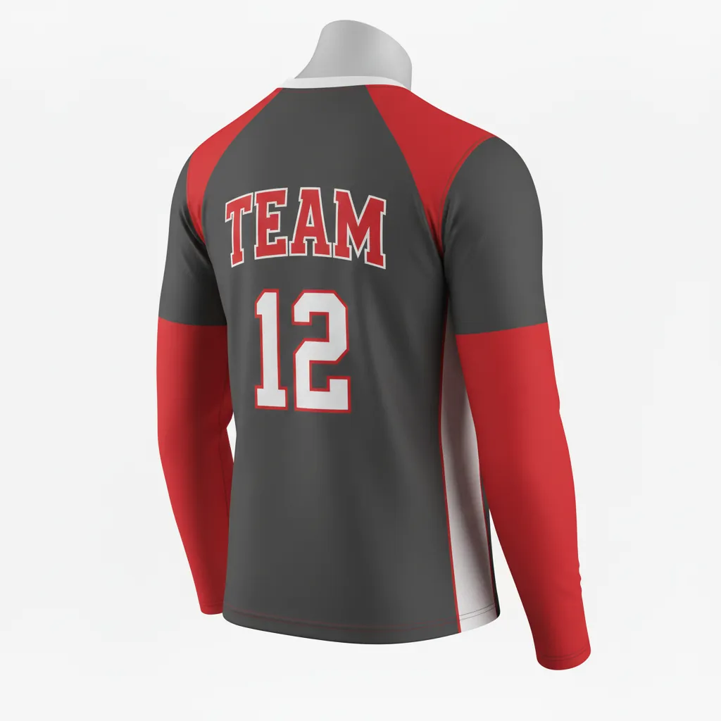 Custom Basketball Long Sleeve Shooting Shirt - Red - Long Sleeve Shooting Shirt Charcoal Angular - Back View - HAMCO Sports Inc.